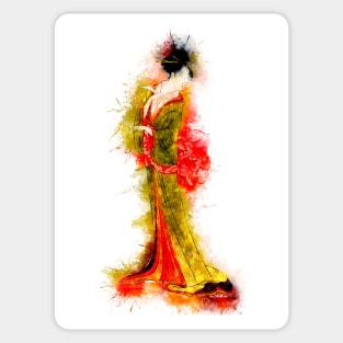 Geisha Girl / Vintage Watercolor japanese art style from Edo period Sticker